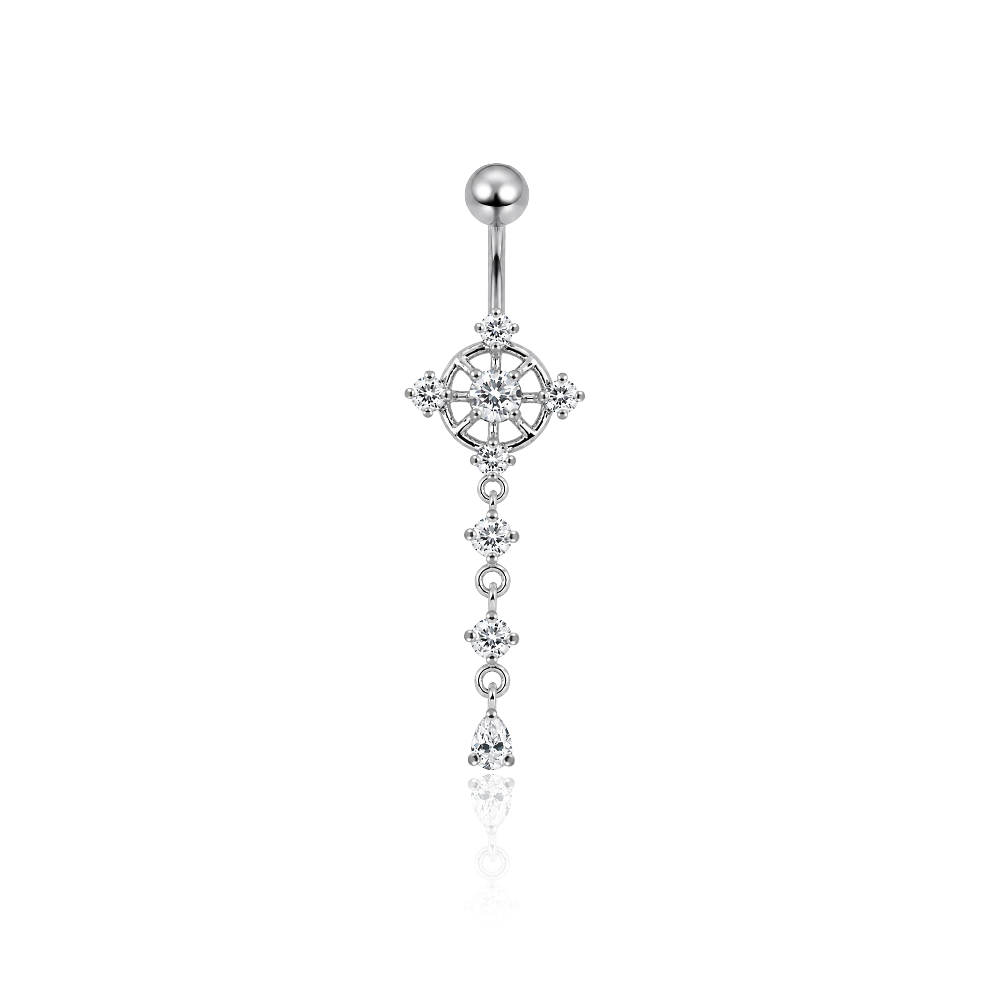 Multi Stone Dangling Circles Navel Bar