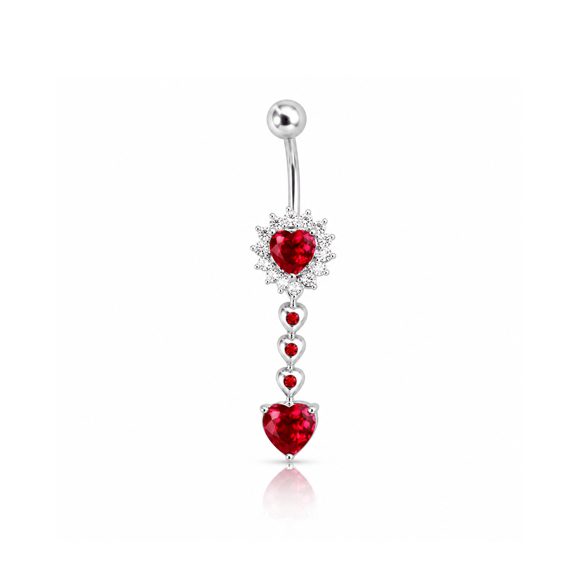 Shiny Circle Dangling Hearts Navel Bar