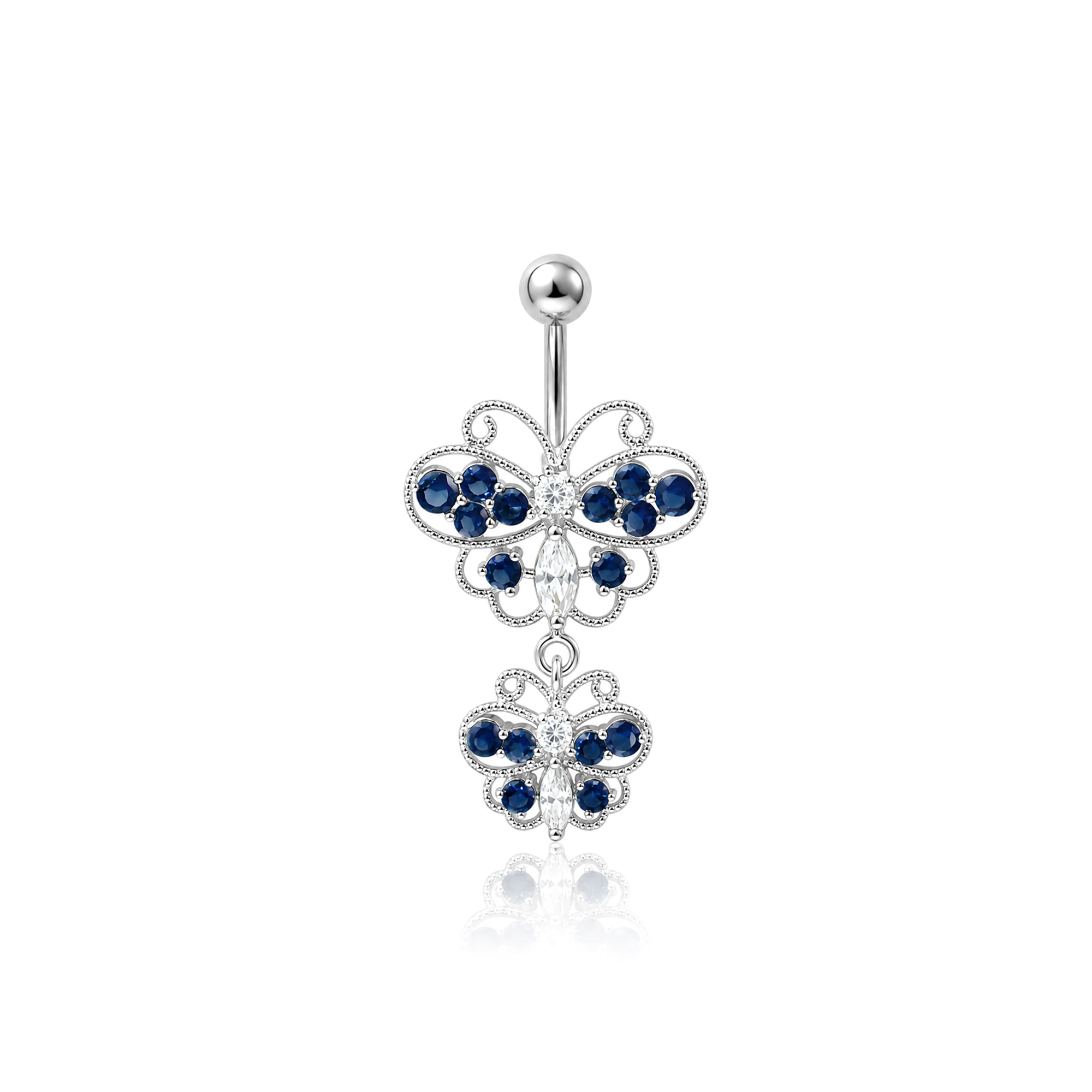 Two Gem Butterflies Navel Bar