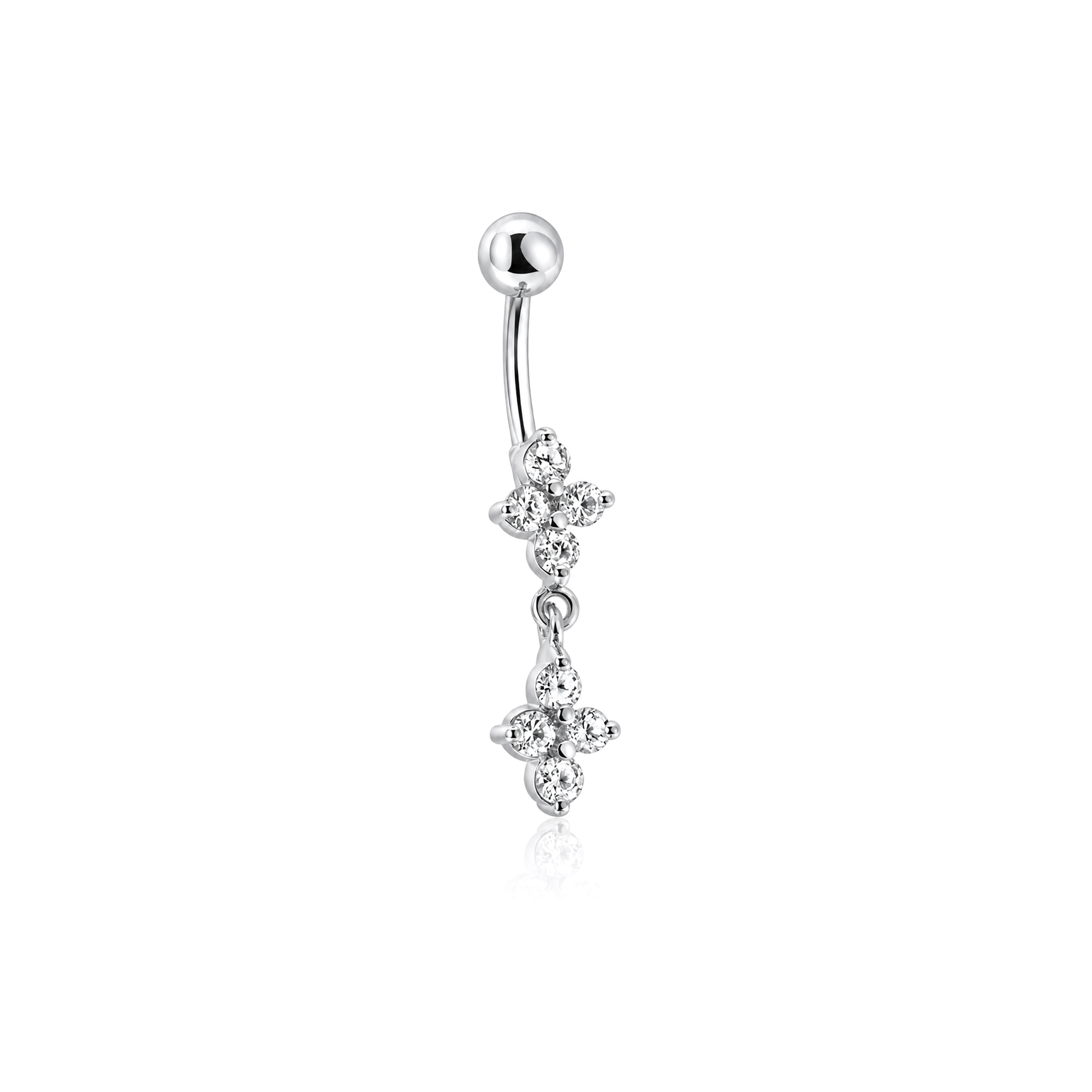 Double Jewel 4 Dangle Navel Bar