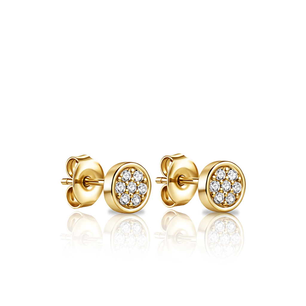 V-Gold Round Jewel Earrings - Pair