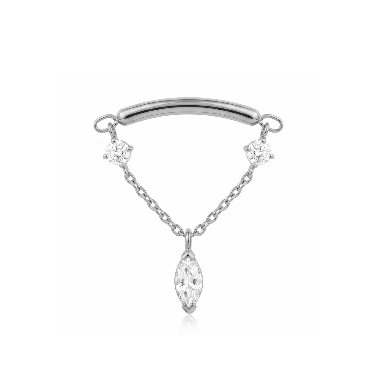 Curved Bar Chain 2 Round stones with Marquise Flatback