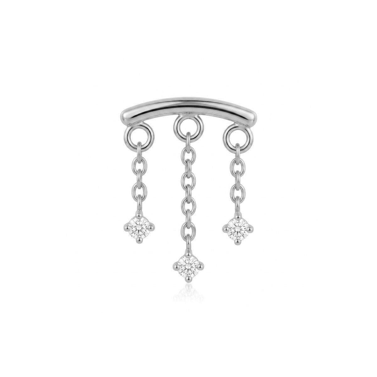 Curved Bar Chain with 3 Round Stones Flatback