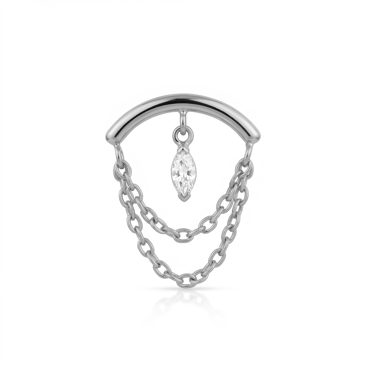 Curved Bar Double Chain with Marquise Dangle Flatback