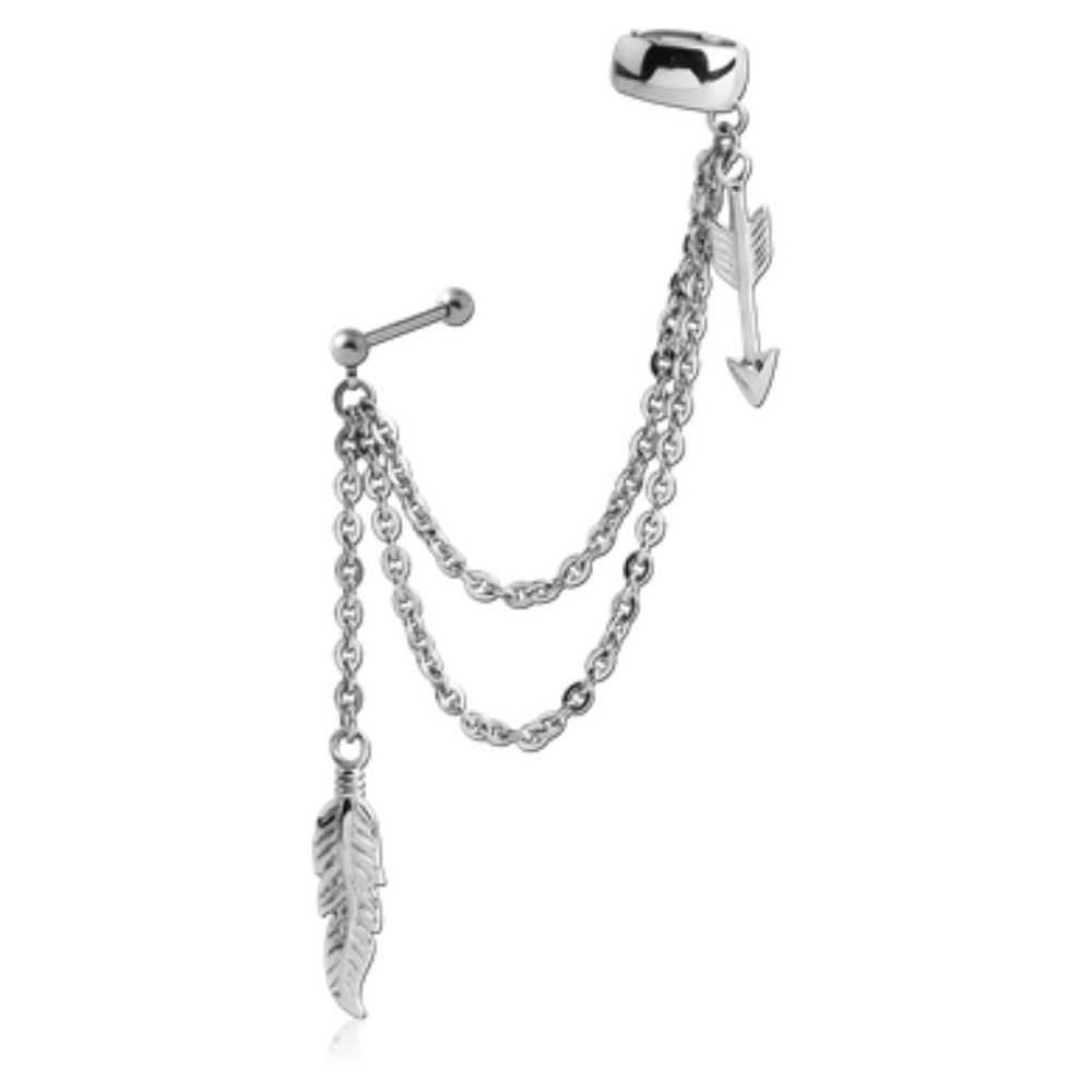 Steel Feather & Arrow Ear Cuff