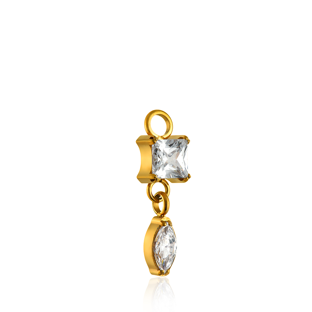 18K V-Gold Square & Marquise Crystal Charm