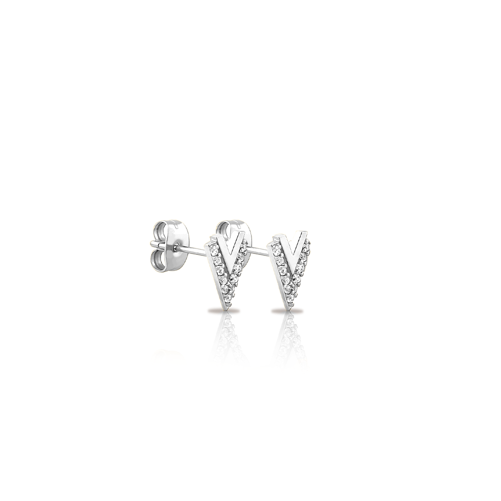 Surgical Steel Double V Jewelled Earrings - Pair