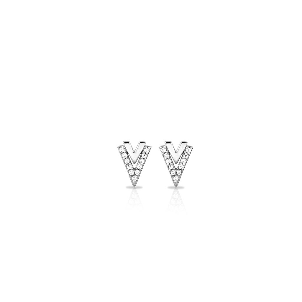 Surgical Steel Double V Jewelled Earrings - Pair
