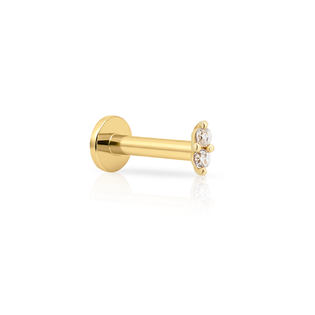 14kt Gold Flatback - 2 Stone Prong Set 1.2mm