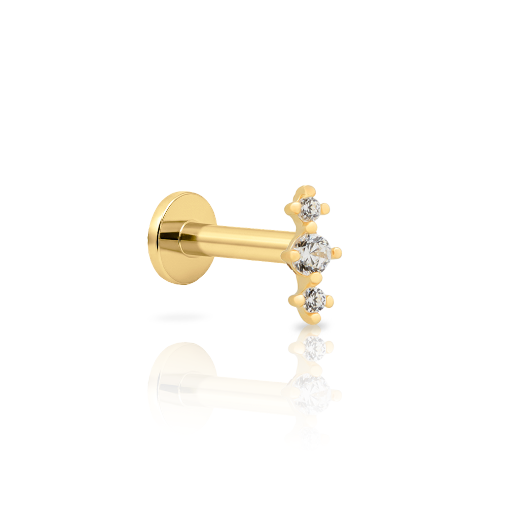 14kt Gold Flatback - 3 Stone Prong Set Round 1mm - 2mm