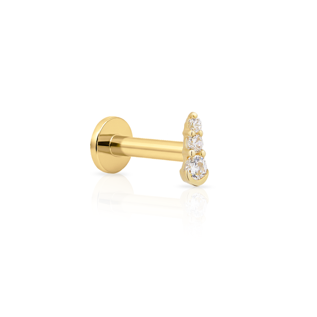 14kt Gold Flatback - 3 Stone Prong Set