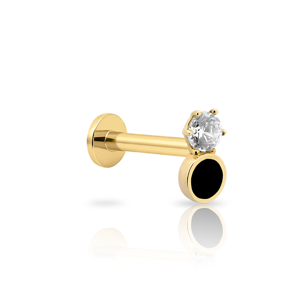 14kt Gold Flatback - Round Jet with Crystal