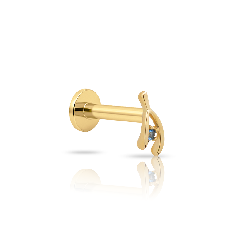 14kt Gold Flatback - Wishbone With Jewel CZ