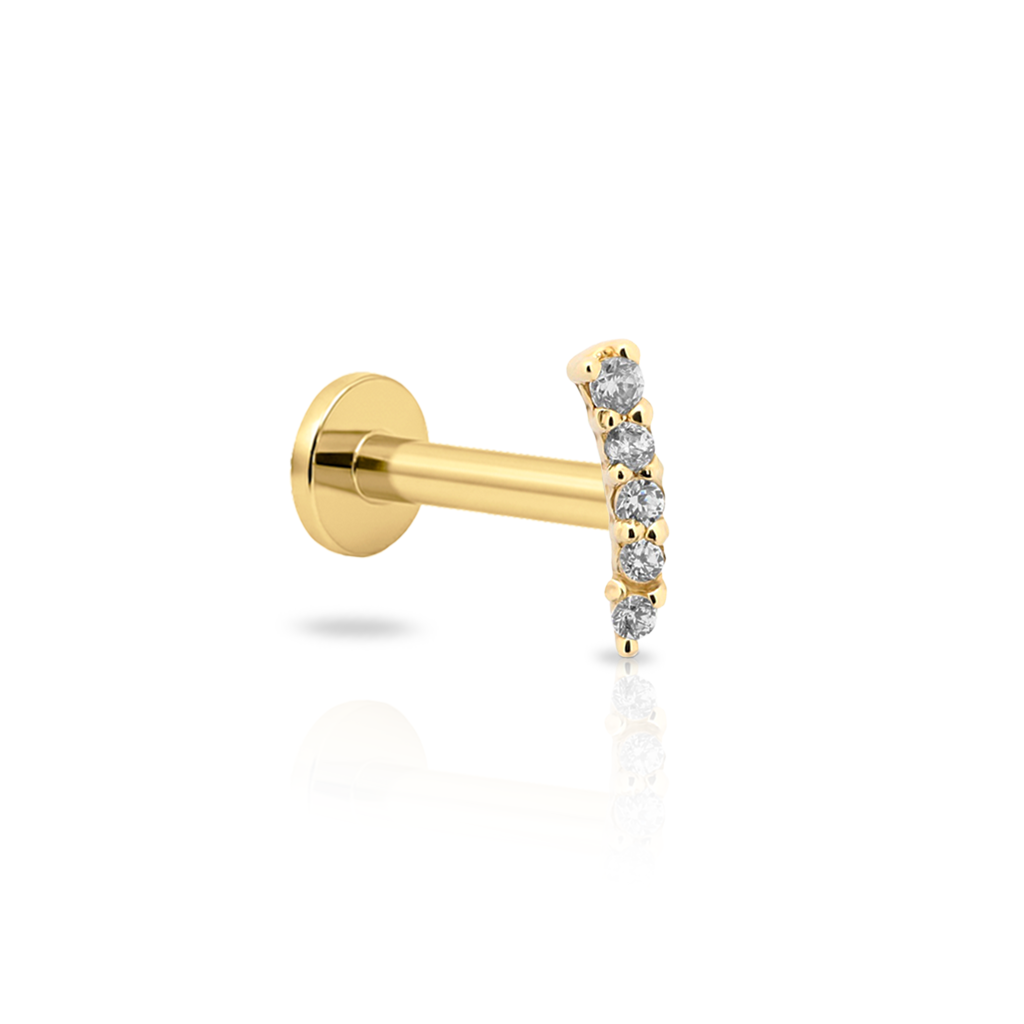14kt Gold - Curved Jewelled Bar