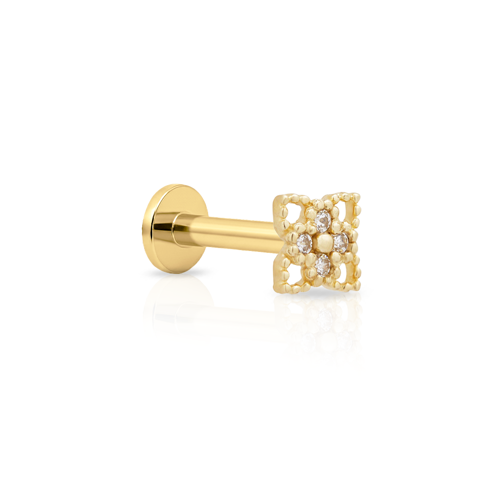 14kt Gold Flatback - Lace Flower with 4 Round CZ