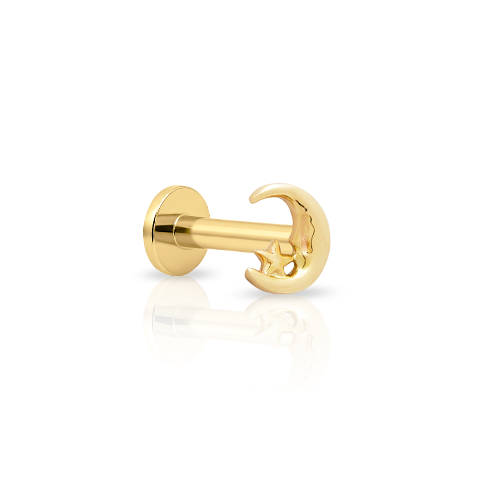 14kt Gold Flatback - Moon With Face