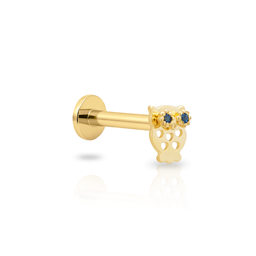 14kt Gold Flatback - Owl With Jewel Eyes