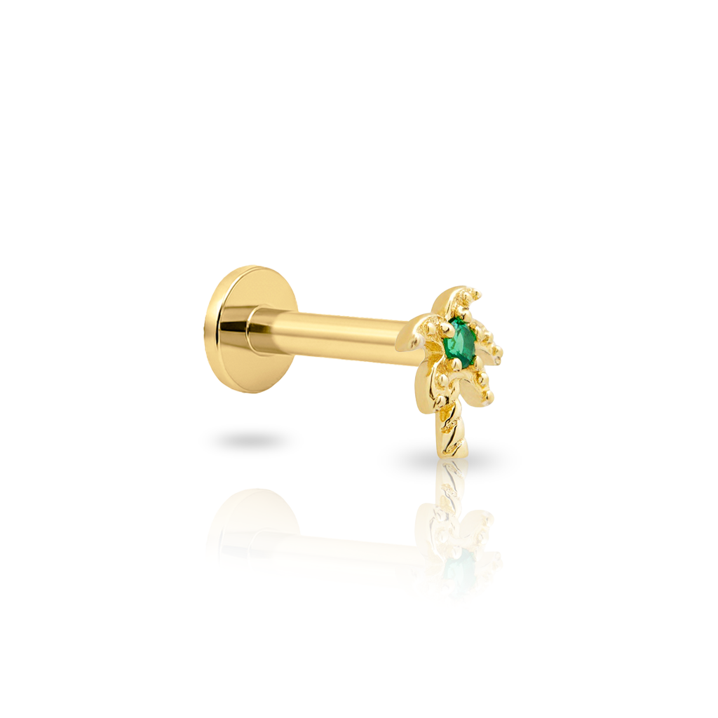 14kt Gold Flatback - Palm Tree with Green Jewel