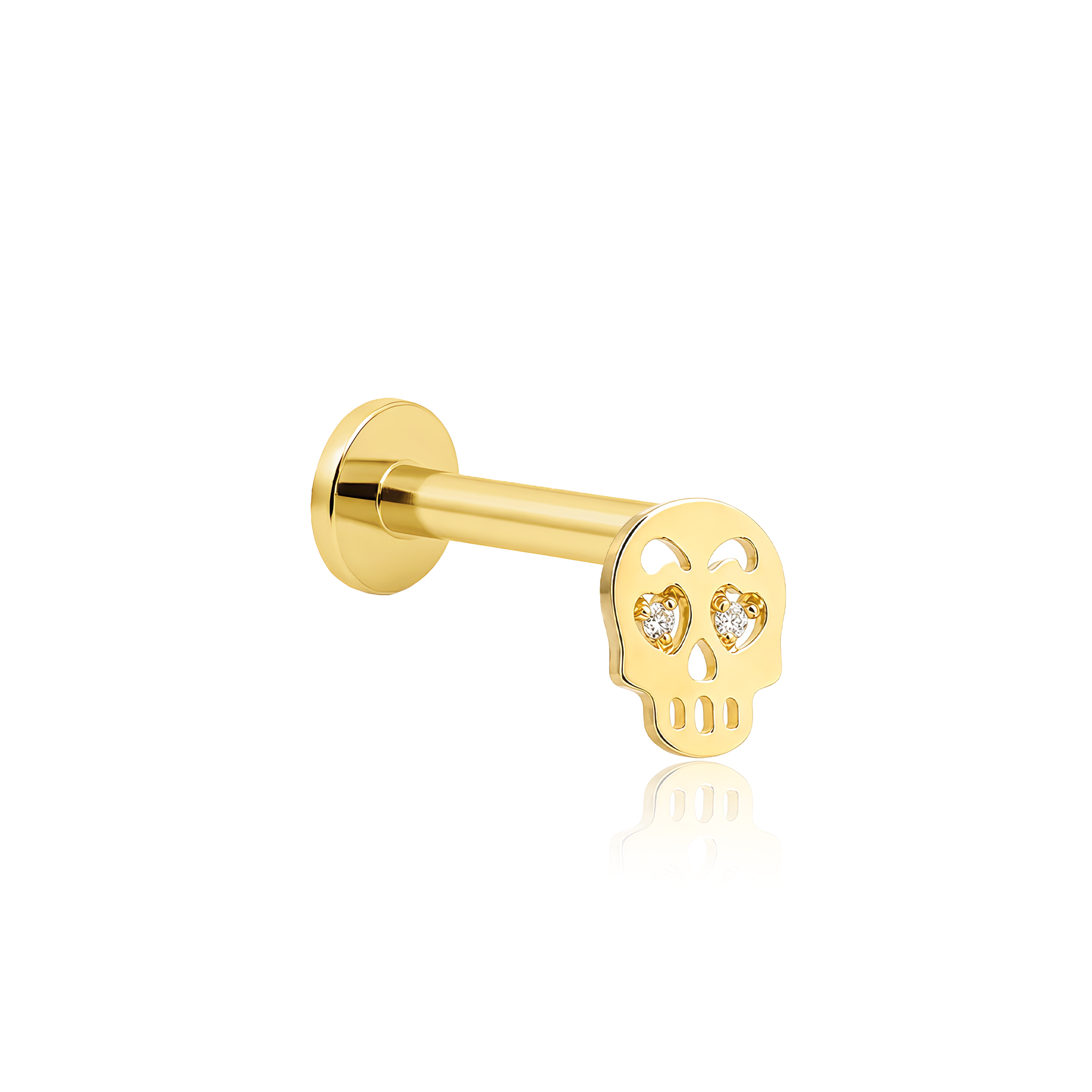 14kt Gold Flatback - Skull With Jewel Eyes
