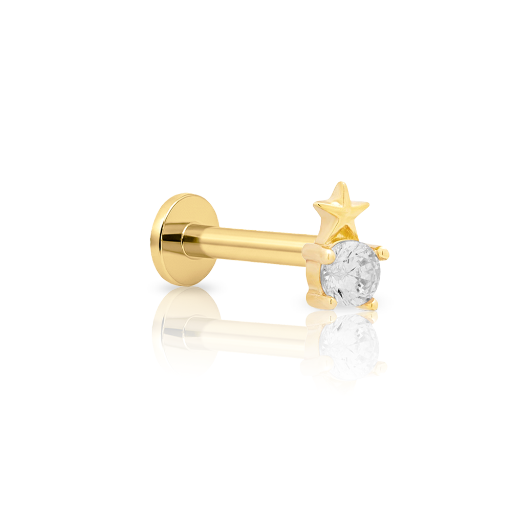14kt Gold Flatback - Star With Round Jewel