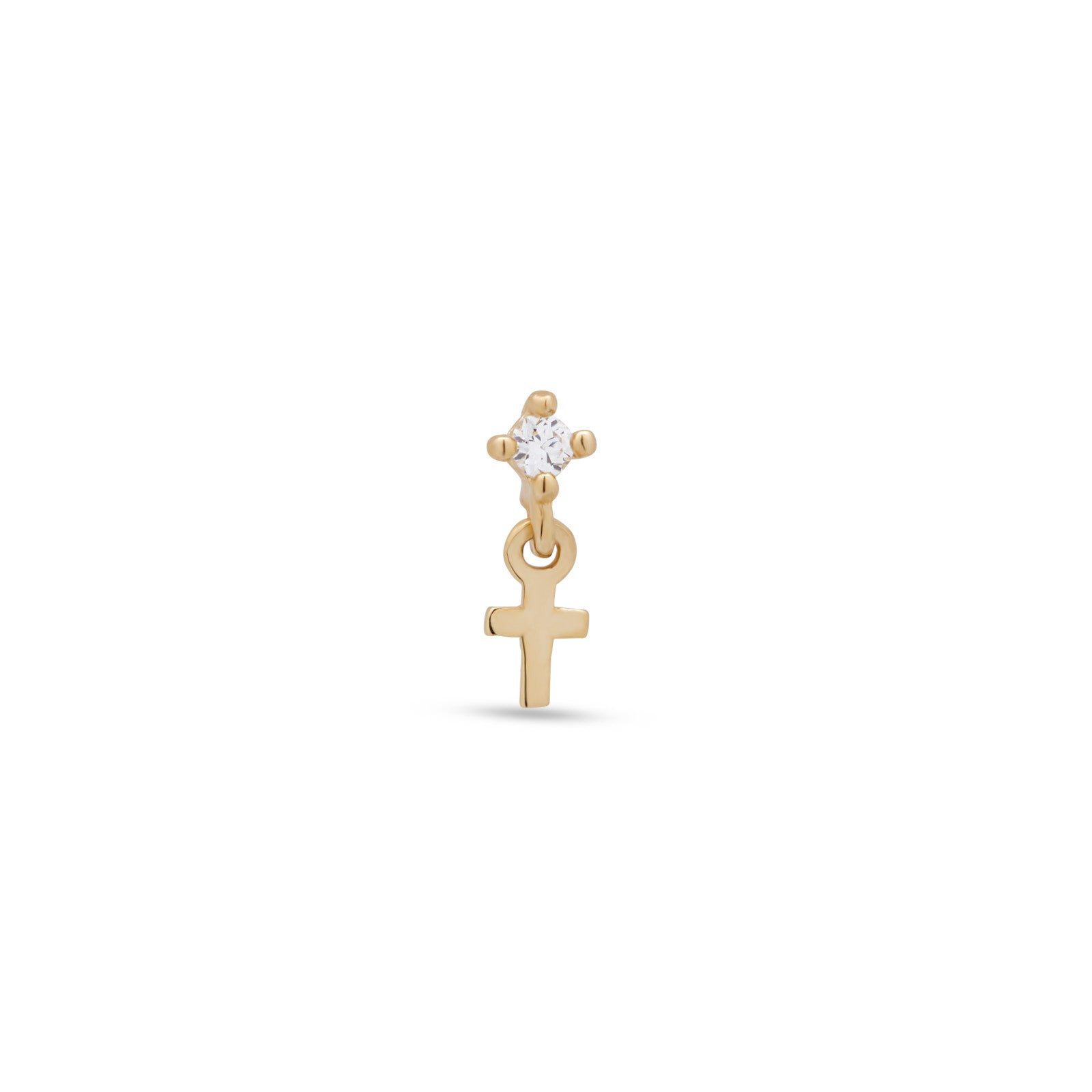 14kt Gold Flatback - CZ With Dangle Cross