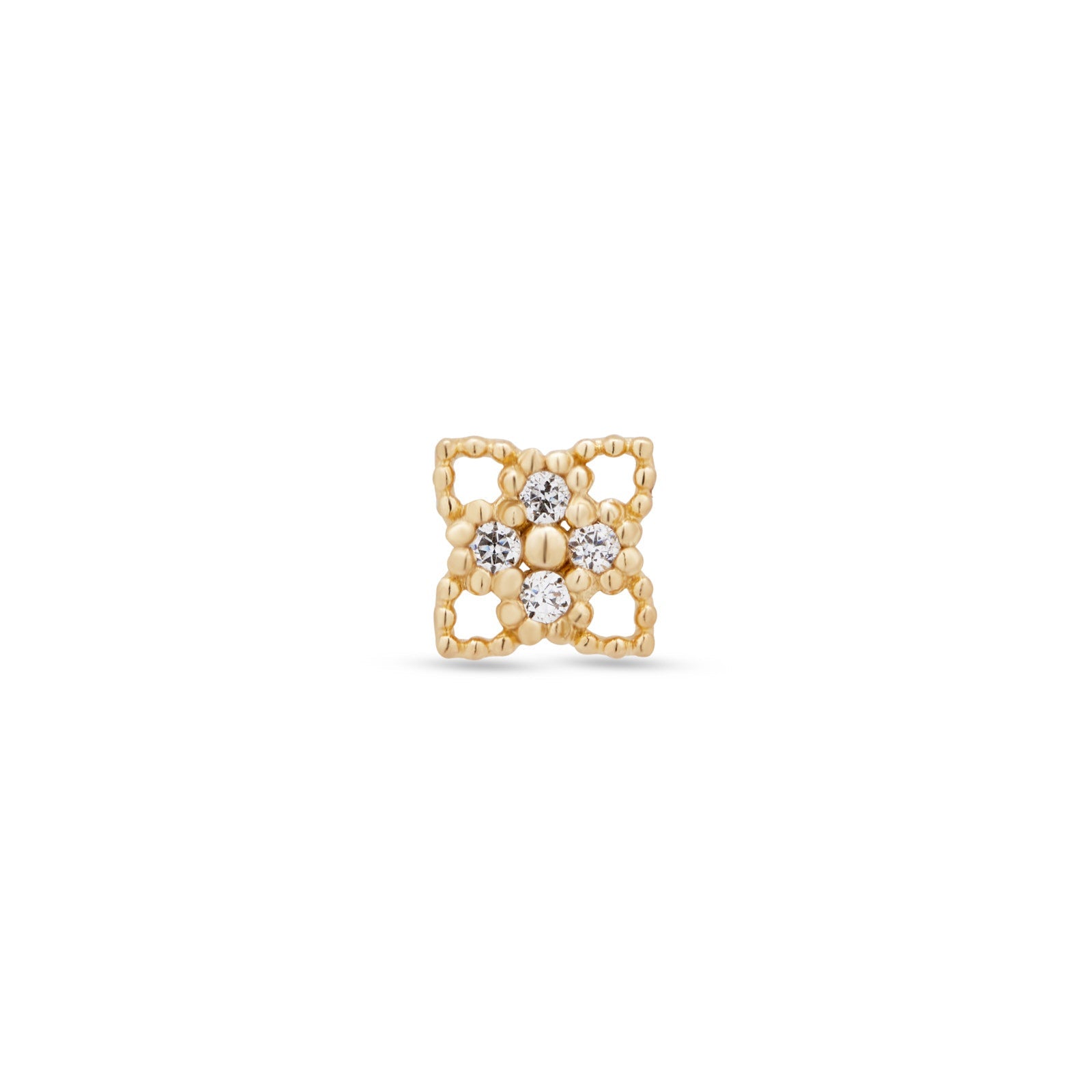 14kt Gold Flatback - Lace Flower with 4 Round CZ
