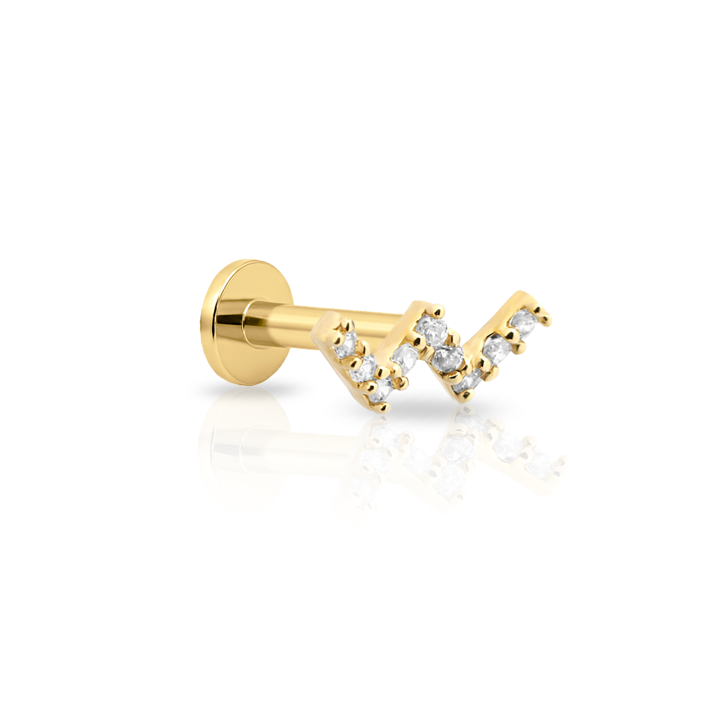 14kt Gold Flatback - Jewelled Zig Zag