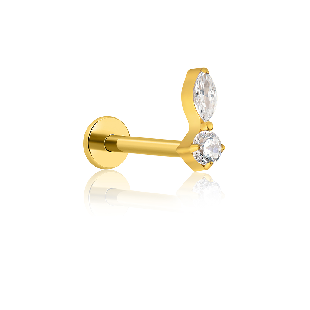18k V-Gold 1 Marquise Round Stone Flatback