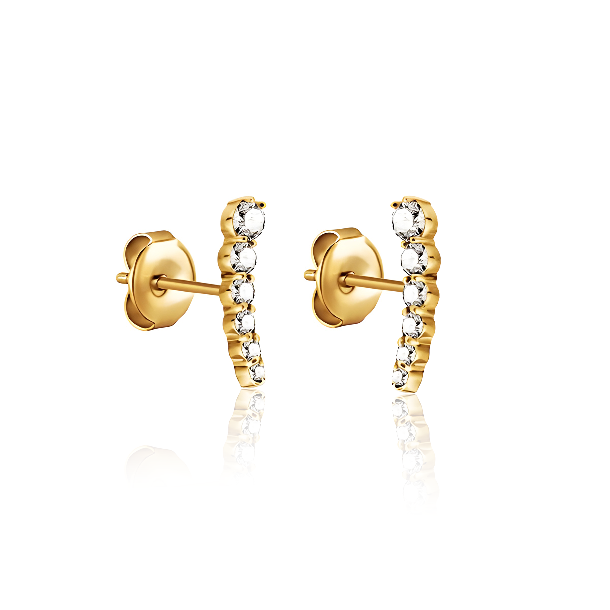 V-Gold Curved Crystal Earrings - Pair