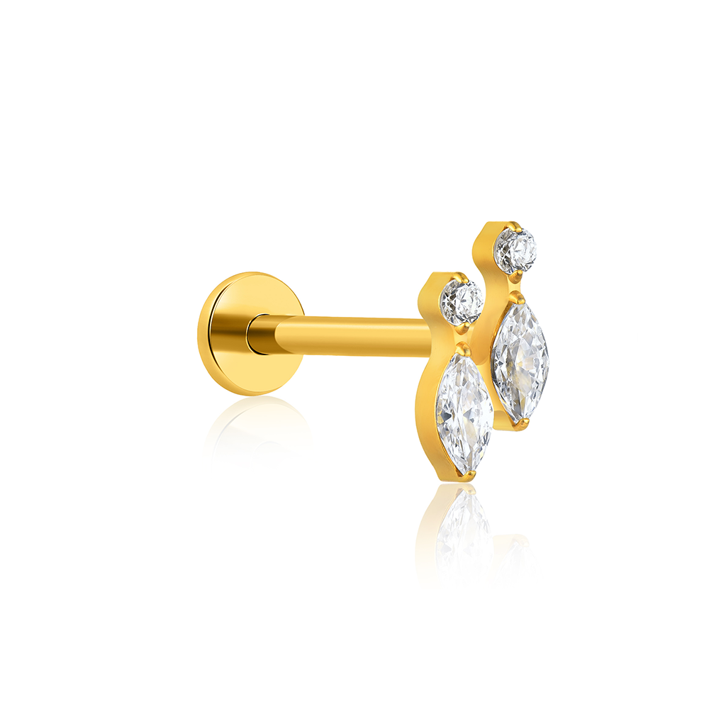 18k V-Gold 2 Marquise w Round Stone Flatback