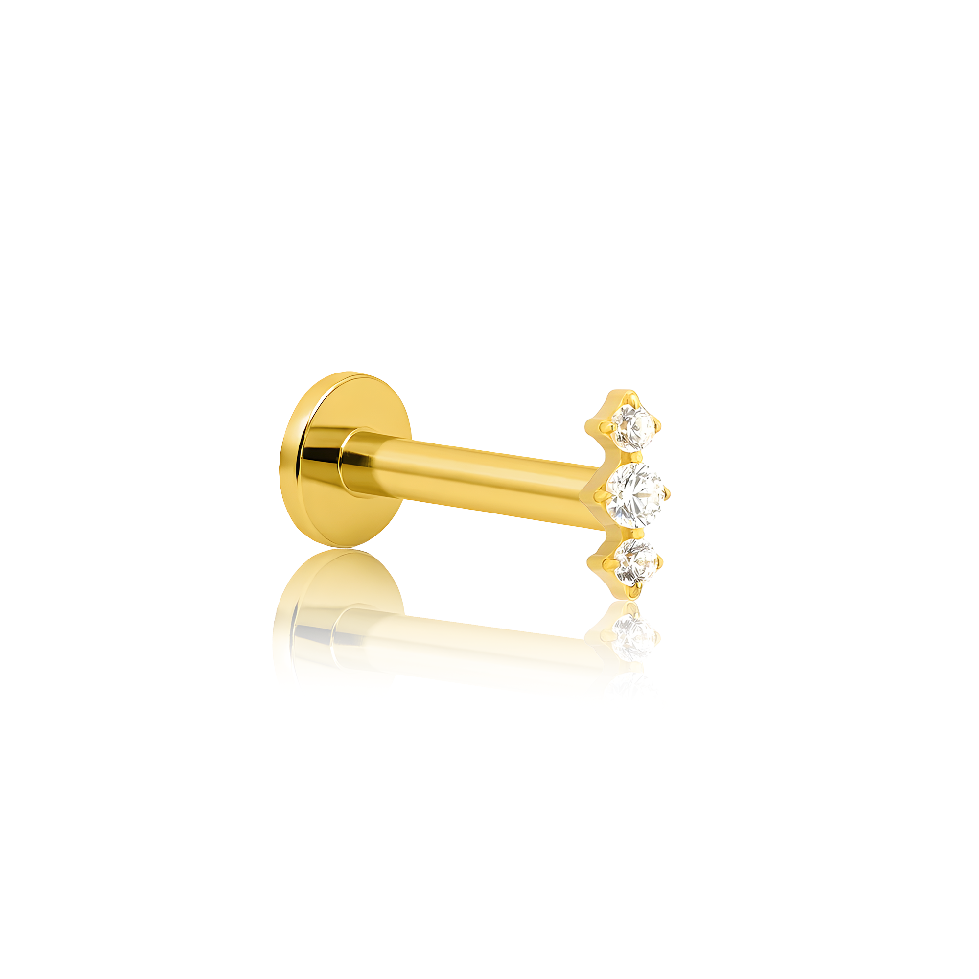 18k V-Gold 3 Stone Prong Flatback