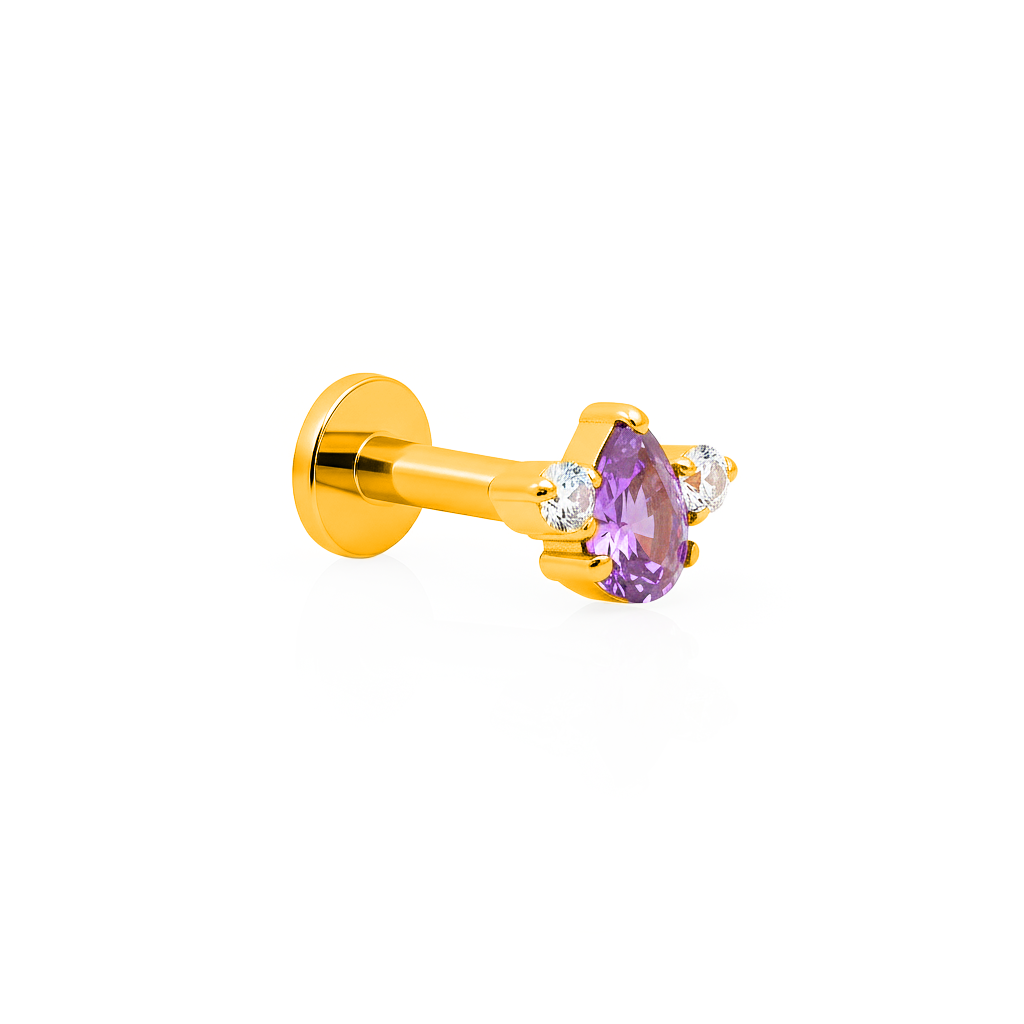 18k V-Gold Amethyst Tear with 2 stones flatback