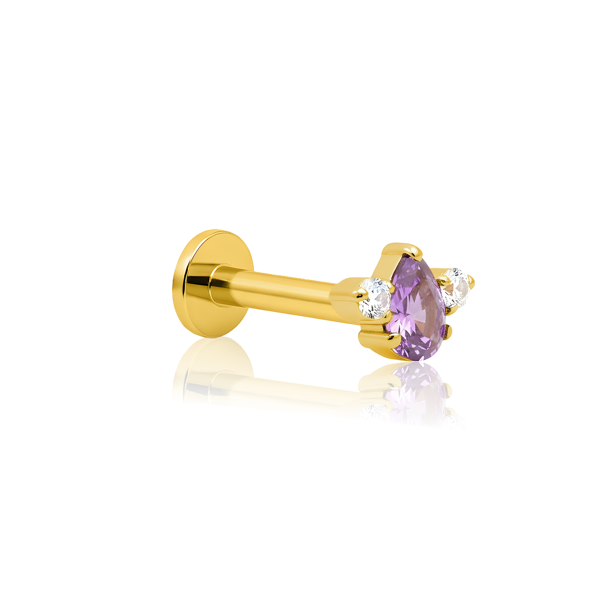 18k V-Gold Amethyst Tear with 2 stones flatback