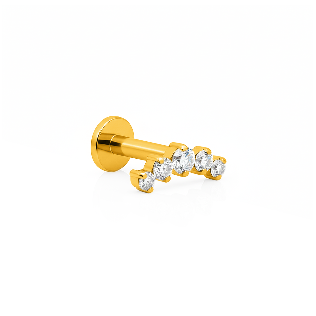 18k V-Gold 5 Curved Jewelled Prong Set Flatback