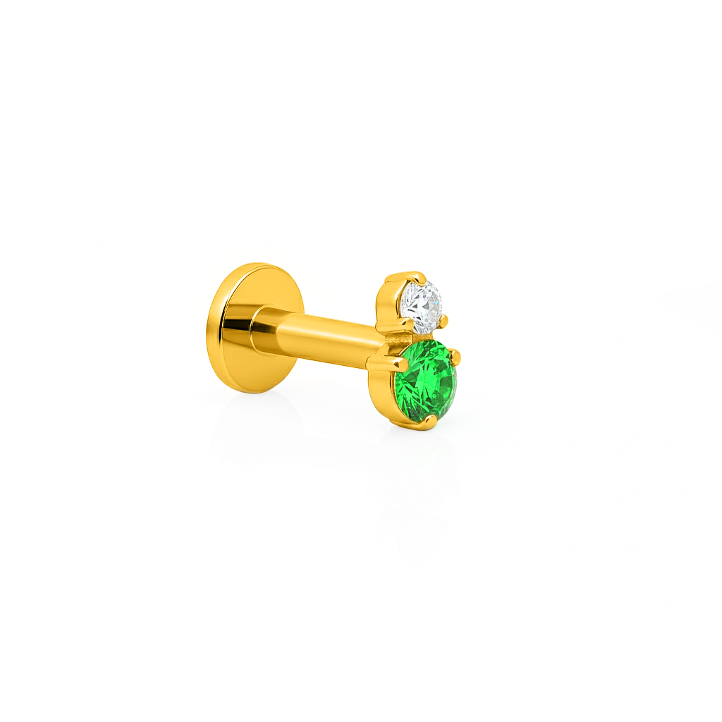 18k V-Gold Duo Round Stones in Emerald Flatback