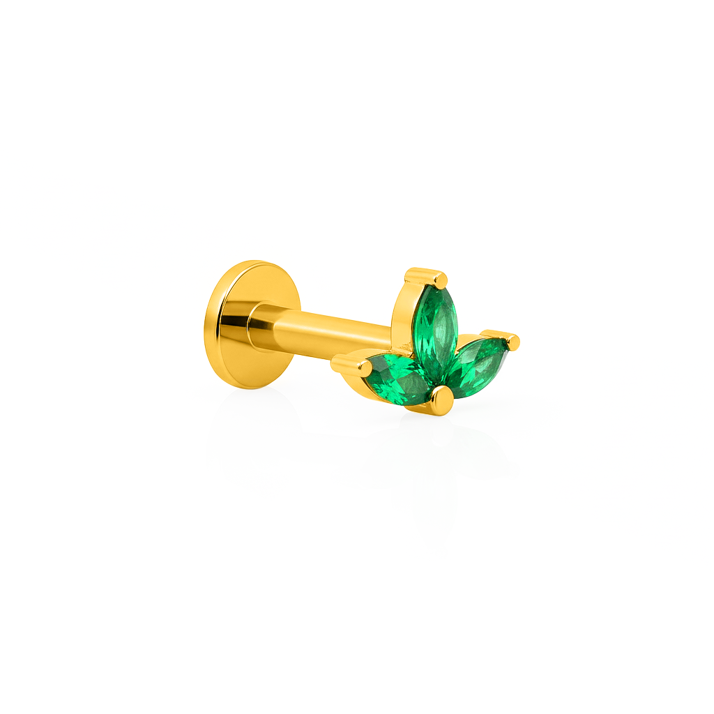 18k V-Gold Marquise Fan in Emerald Flatback