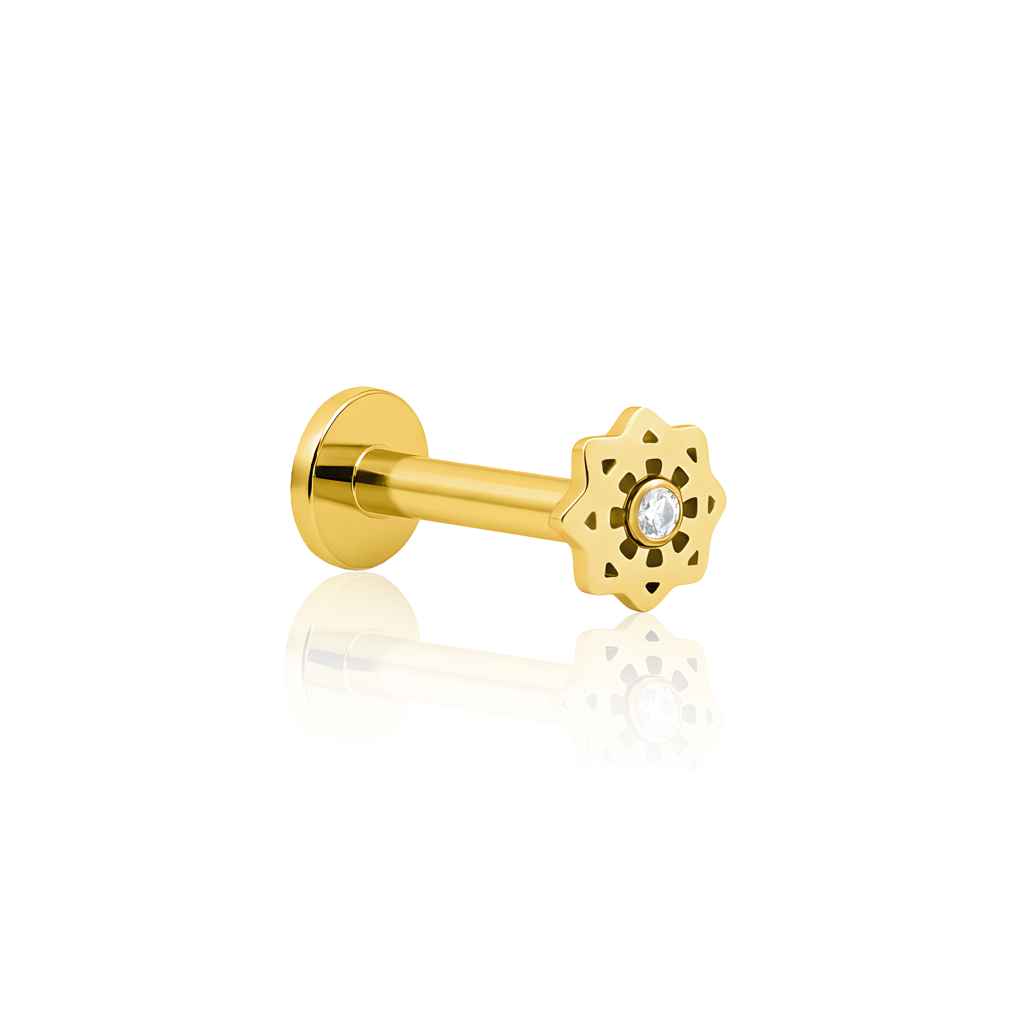 18k V-Gold Geometric Flower with Crystal Flatback