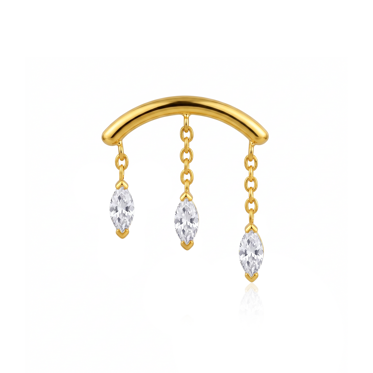 18k V-Gold Curved Bar Chain with 3 Marquise Flatback