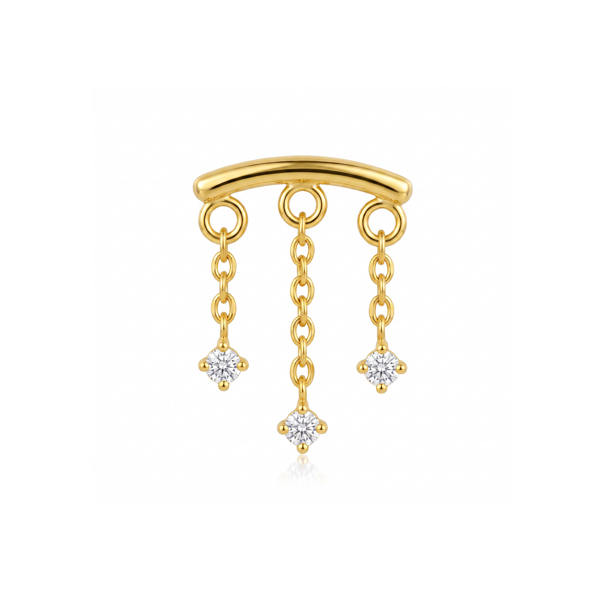 18k V-Gold Curved Bar Chain with 3 Round Stones Flatback