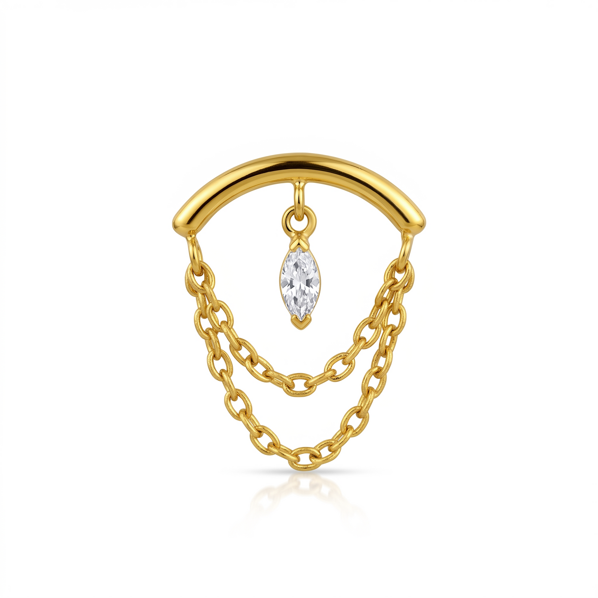 18k V-Gold Curved Bar Double Chain with Marquise Dangle Flatback