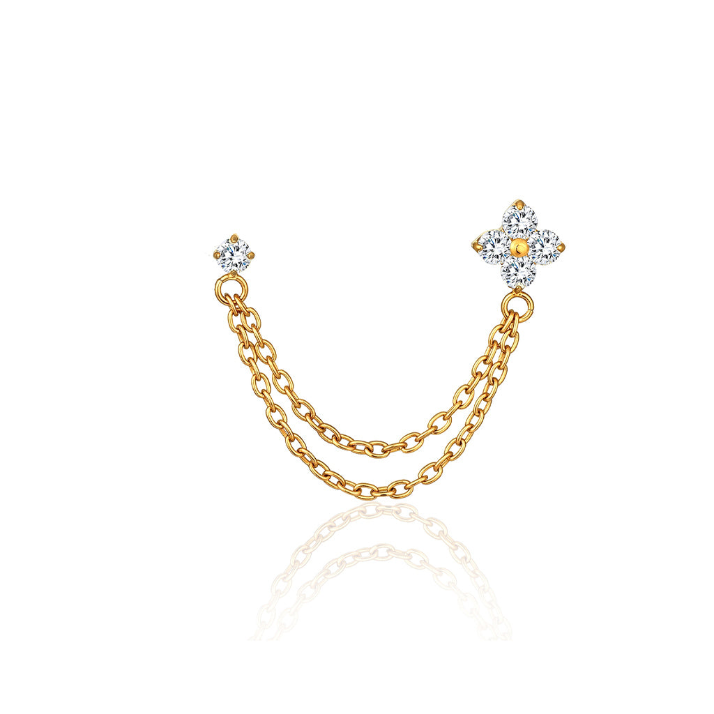 18k V Gold Double Chain with 4mm Flower / 2mm Stone Flatback