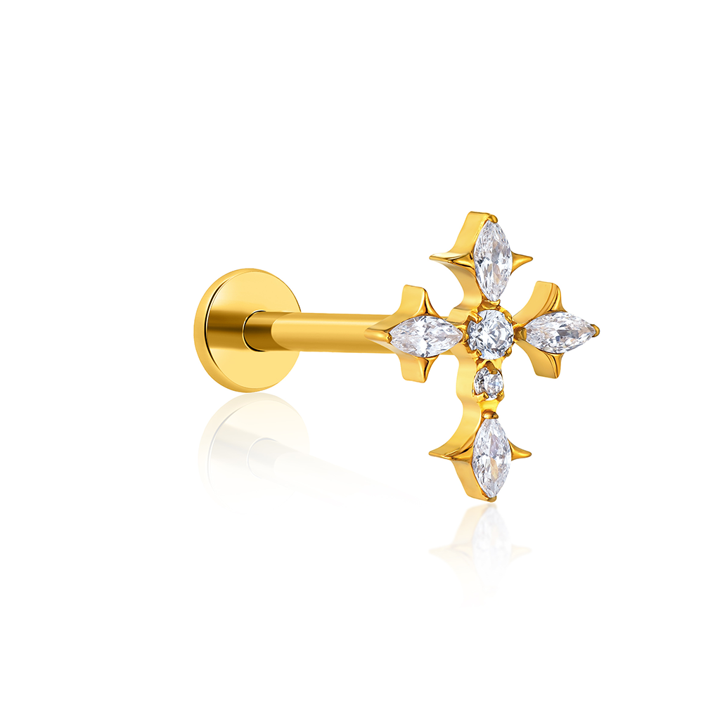 18k V-Gold Jewelled Christ Cross Flatback