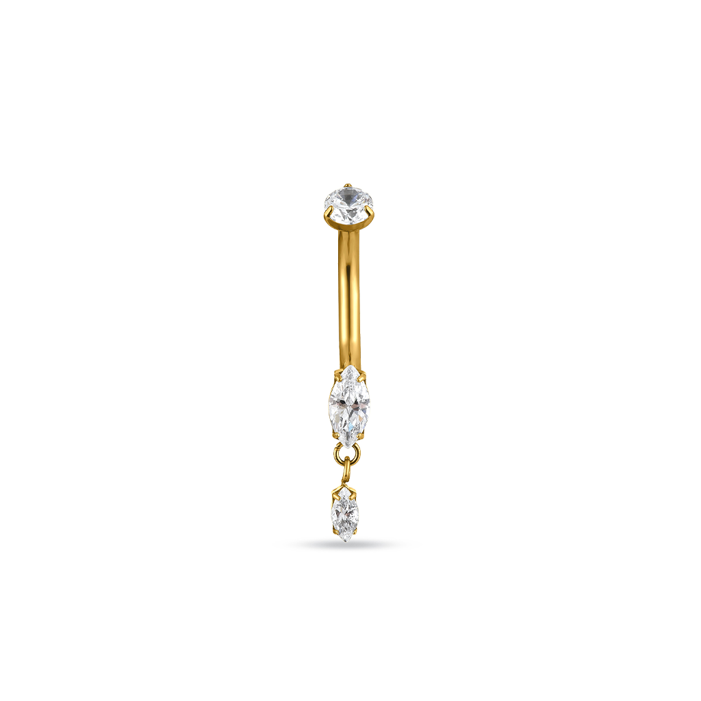 18kt V-Gold Marquise 1 Drop Navel Bar