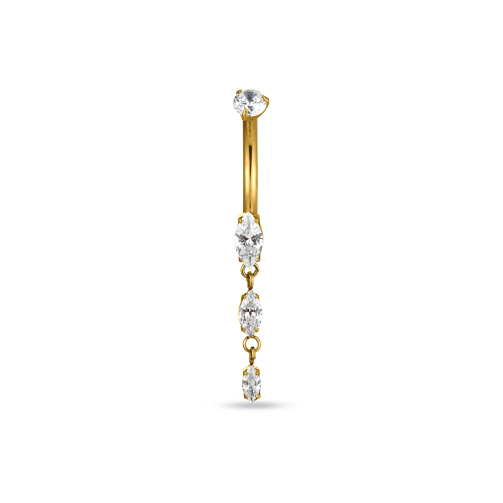 18kt V-Gold Marquise 2 Drop Navel Bar