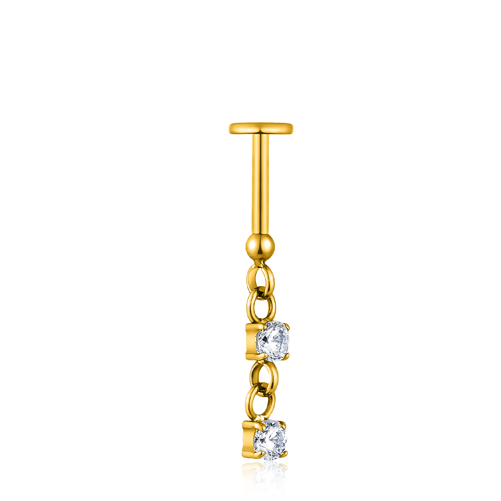 18k V-Gold 2 Dangling Crystals Hidden Helix
