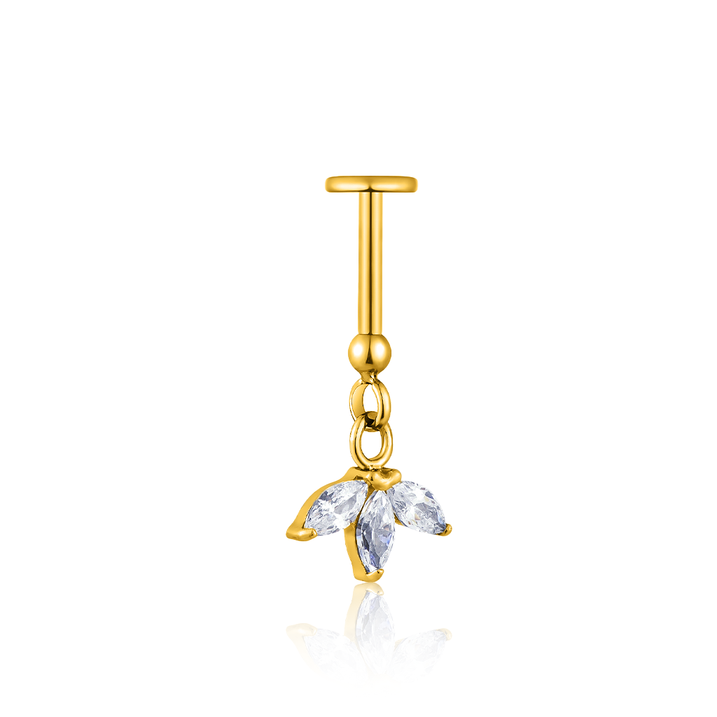 18k V-Gold Flower Fan Dangle Hidden Helix
