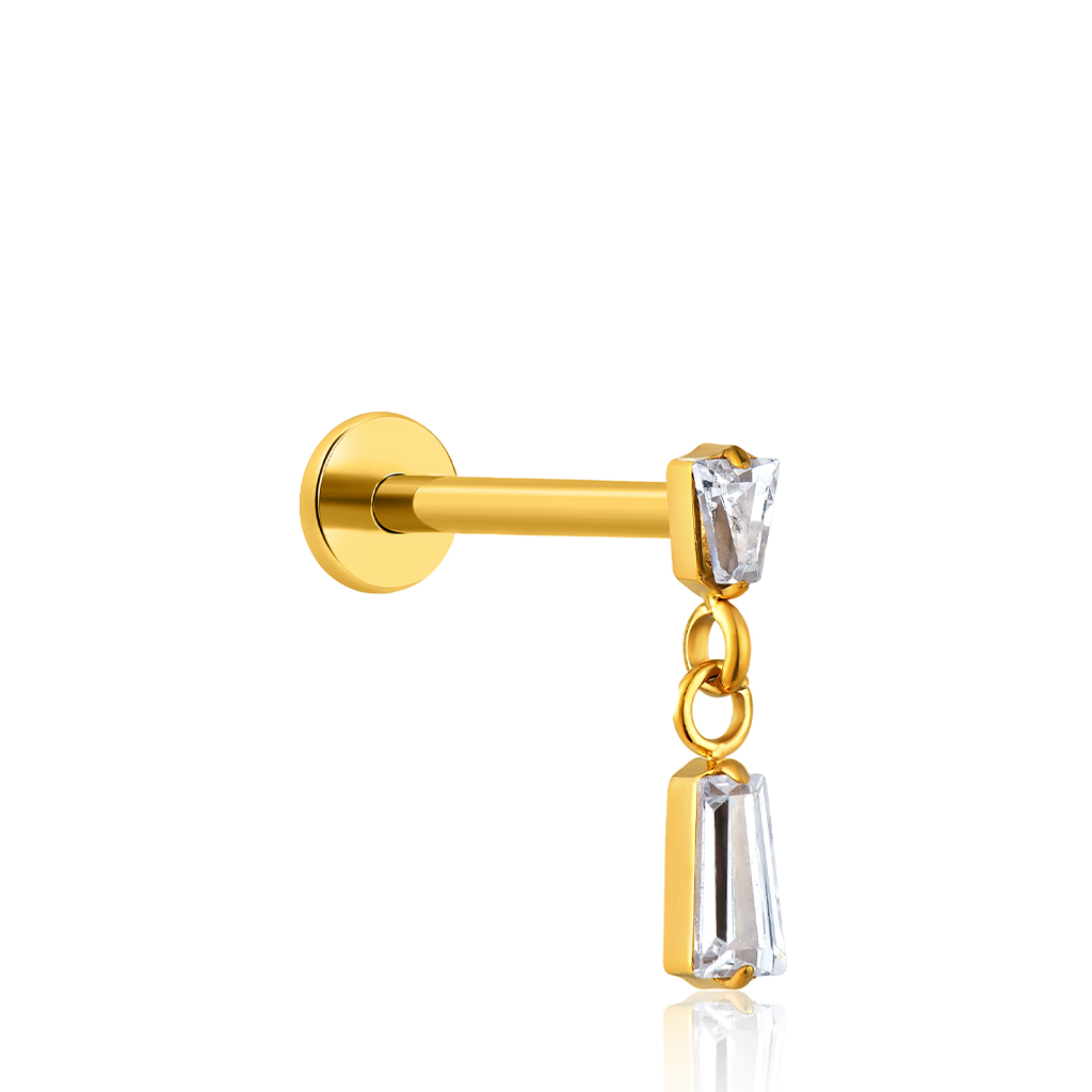 18k V-Gold Tapered Baguette Dangle Flatback