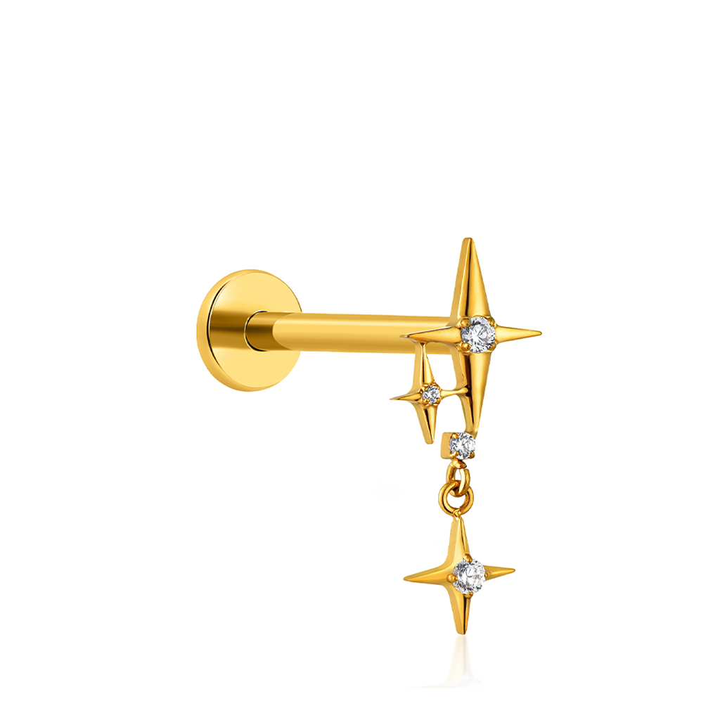 18k V-Gold Twinkle Star Dangle Flatback