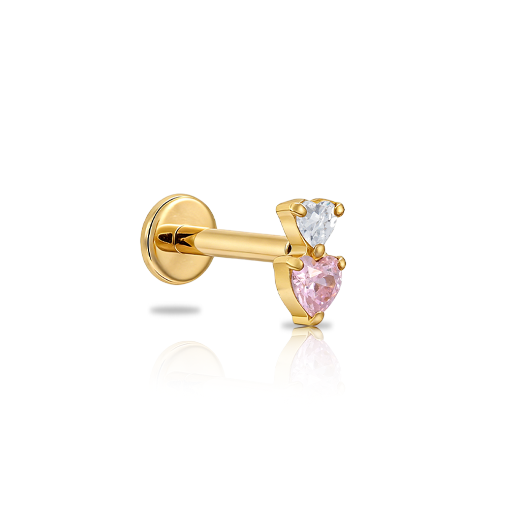 18k V-Gold Double Heart Flatback