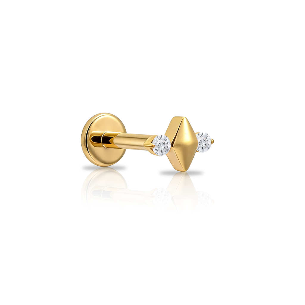 18k V-Gold Diamond w 2 Jewels Flatback